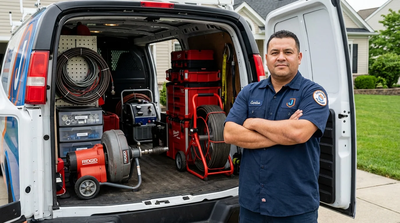 Professional drain cleaning equipment and Johns Plumbing LLC plumber in Brewster