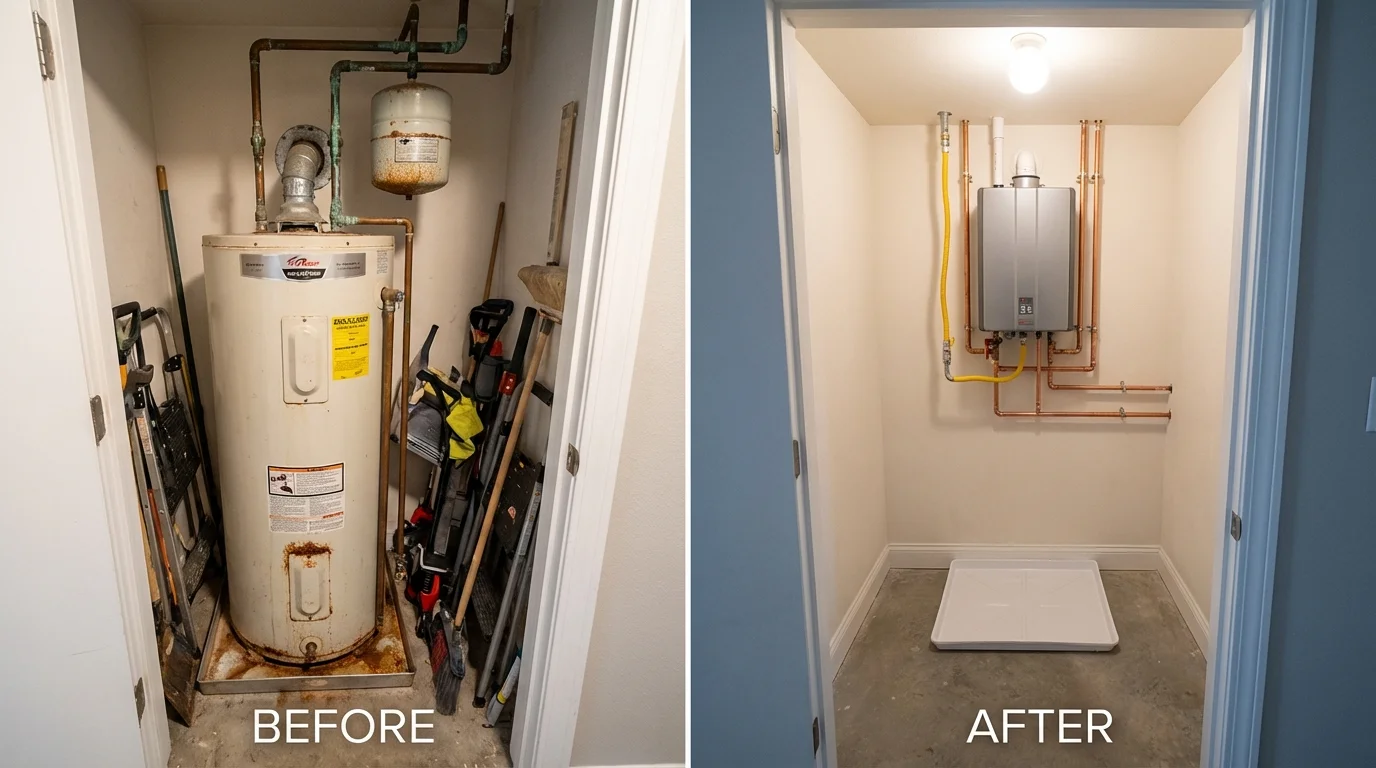 Tank water heater versus wall-mounted tankless unit comparison for Brewster, MA homeowners