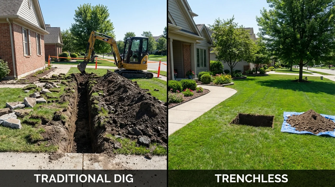 Trenchless sewer repair with minimal yard damage versus traditional excavation in Brewster, MA